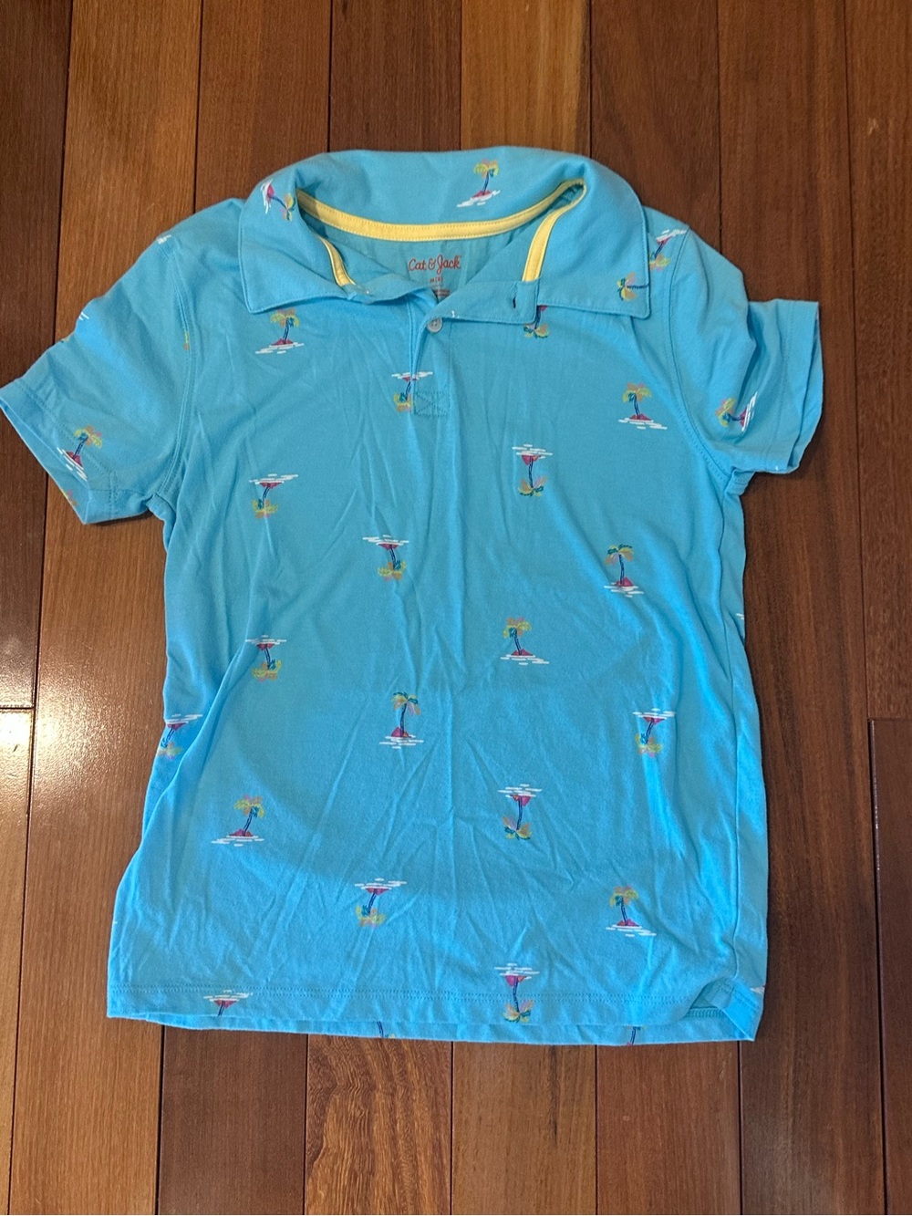 Light Blue Kids Polo Shirt with Island Print